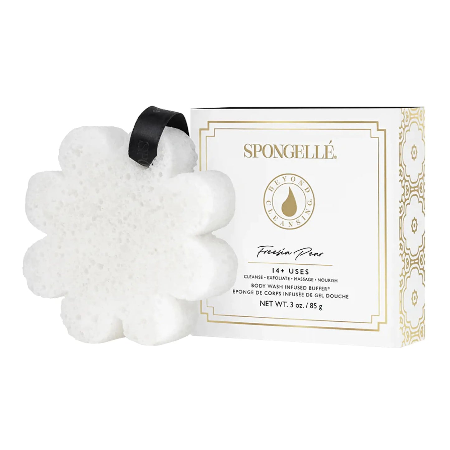 Spongelle Freesia Pear Wild Flower Buffer Body Scrubber with Box | Bath & Shower Loofah for Women | Exfoliator with Body Wash Infused | 14+ uses