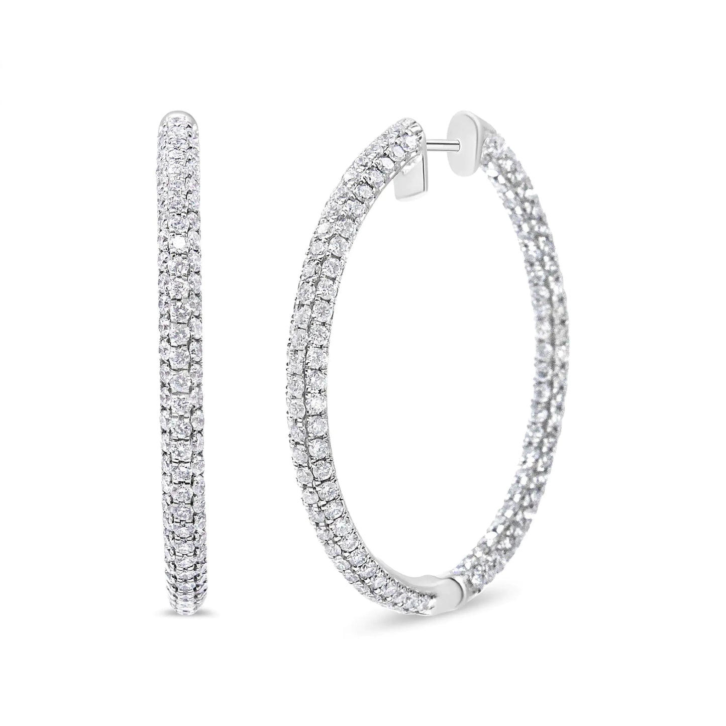 14K White Gold 3 1/2 Cttw Lab Grown Pave Set Diamond Eternity Inside Out Hoop Earrings  (G-H Color, SI1-SI2 Clarity)