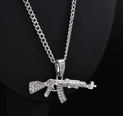 Men's Diamond-Encrusted Submachine Gun Necklace