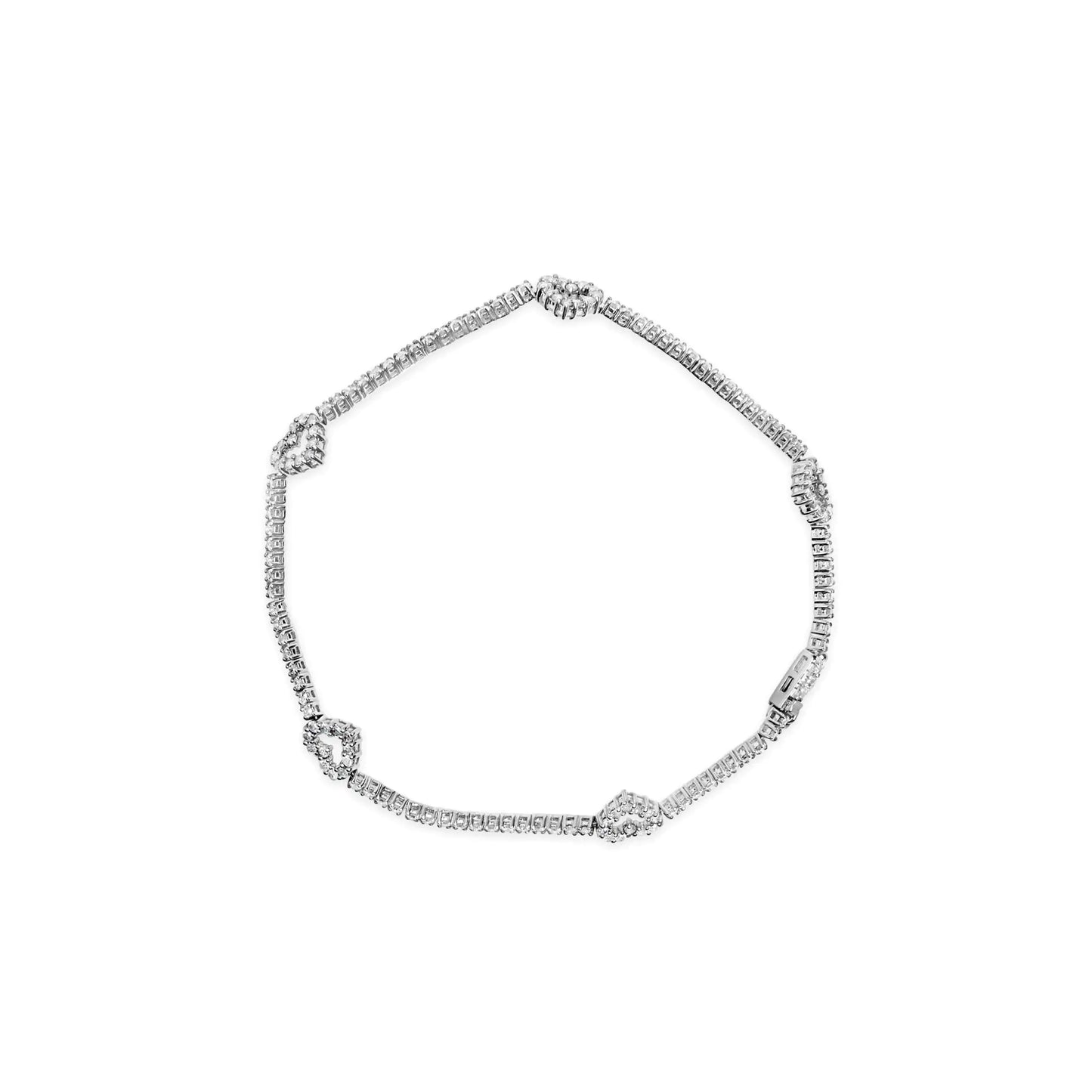 14K valge kullaga 1 1/2 Cttw Diamond Heart Station Strand käevõru (HI Color, I1-I2 Clarity) – 7,5 tolli