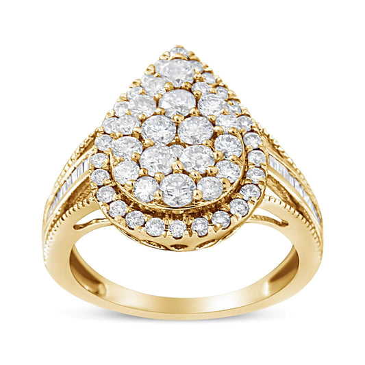 10K Yellow Gold Plated .925 Sterling Silver 1 1/2 Cttw Round-Cut Diamond Cocktail Ring (I-J Color, I1-I2 Clarity)