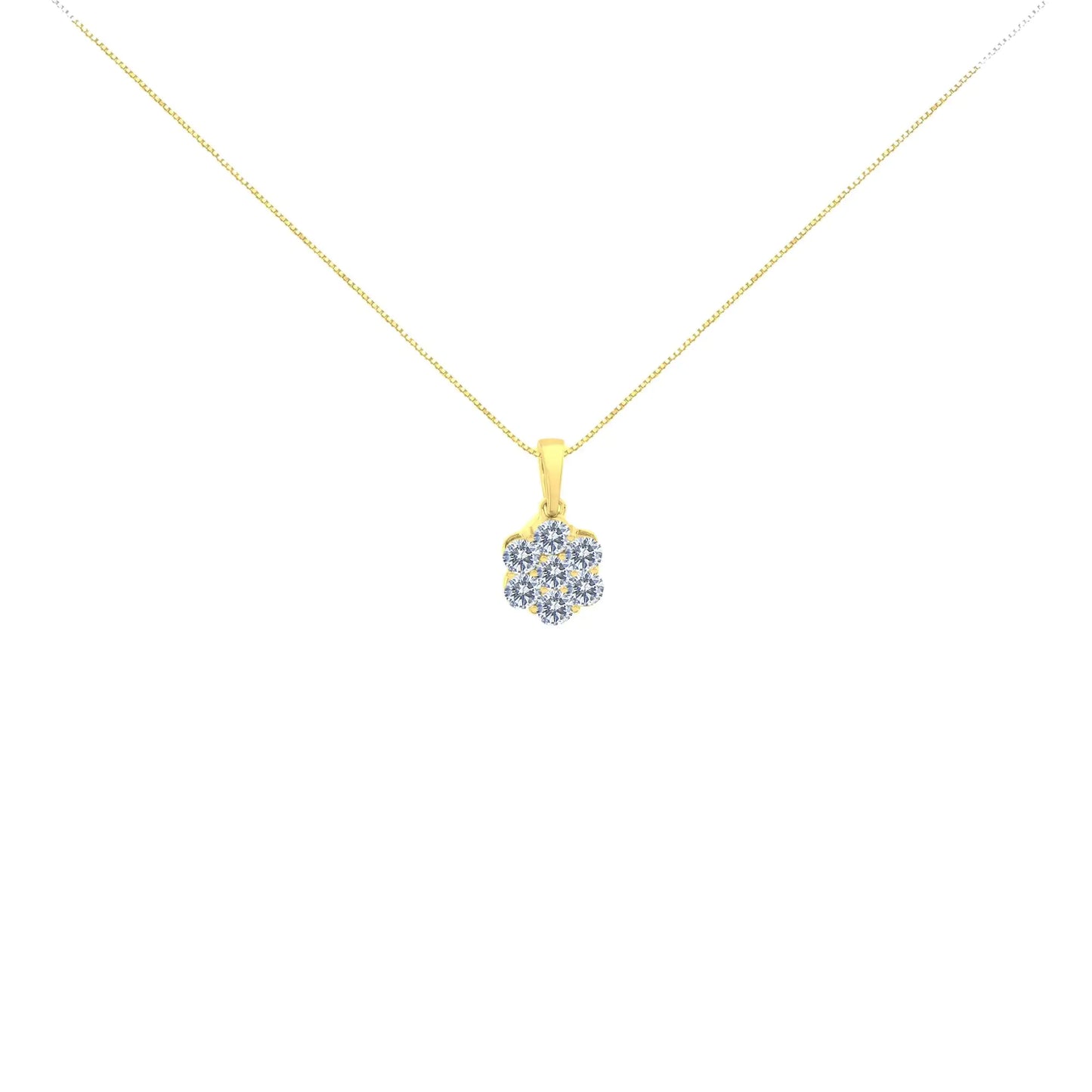 Collar con colgante de flor de 45,7 cm con 7 piedras de diamantes redondos de 1,0 ct y baño de oro amarillo de 10 quilates en plata de ley 925 (color IJ, claridad I1-I2)