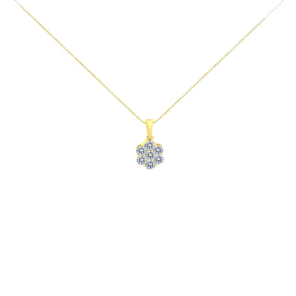 10K Yellow Gold Plated .925 Sterling Silver 1.0 Cttw Round Diamond 7 Stone Flower 18" Pendant Necklace (I-J Color, I1-I2 Clarity)