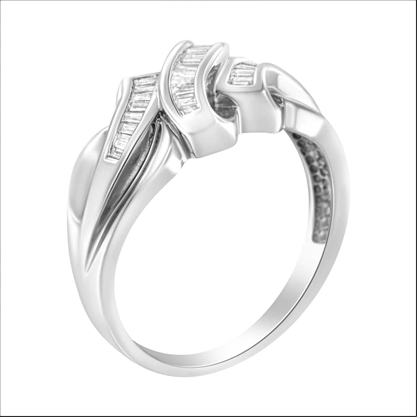 14K hvitt gull 1/3 Cttw kanalsett Baguette Diamond Bypass Ring Band (HI Color, SI1-SI2 Clarity)