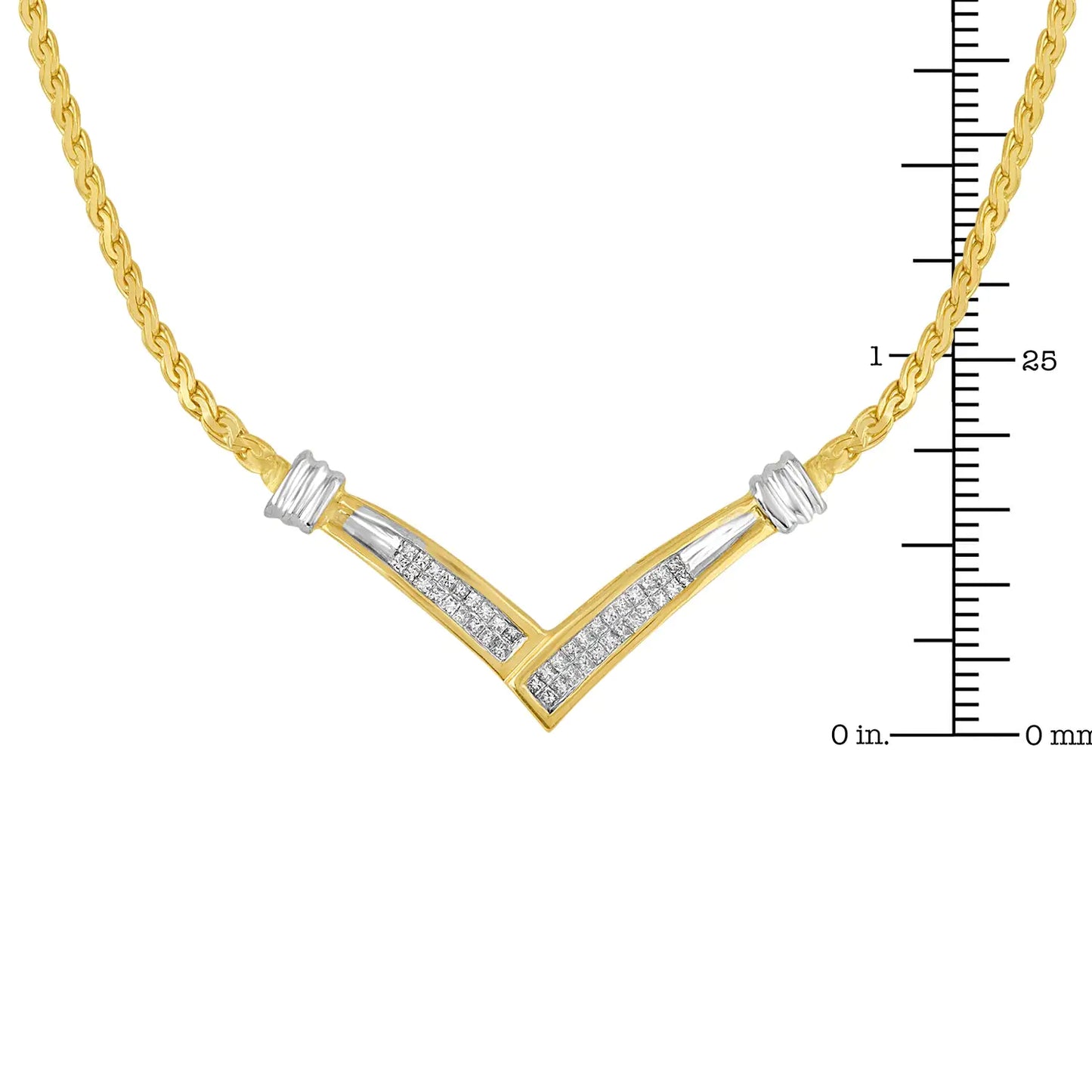 Collar de cadena Franco de 18" en oro amarillo y blanco de 10 quilates con diamantes de talla princesa de 1/2 ct y engaste de canal en forma de "V" (color HI, claridad SI2-I1)