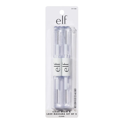 elf Clear Lash &amp; Brow Mascara 2-Pack, Conditioning Clear Brow &amp; Lash Gel for pleie, definering og separering, Langvarig, Vegansk og Cruelty-Free 0,08 Fl Oz (pakke med 2)