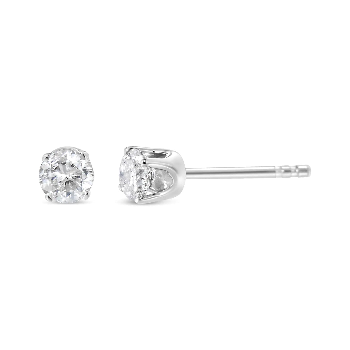 10K White Gold 3/4 Cttw Round Brilliant-Cut Near Colorless Diamond Classic 4-Prong Stud Earrings (H-I Color, I2-I3 Clarity)