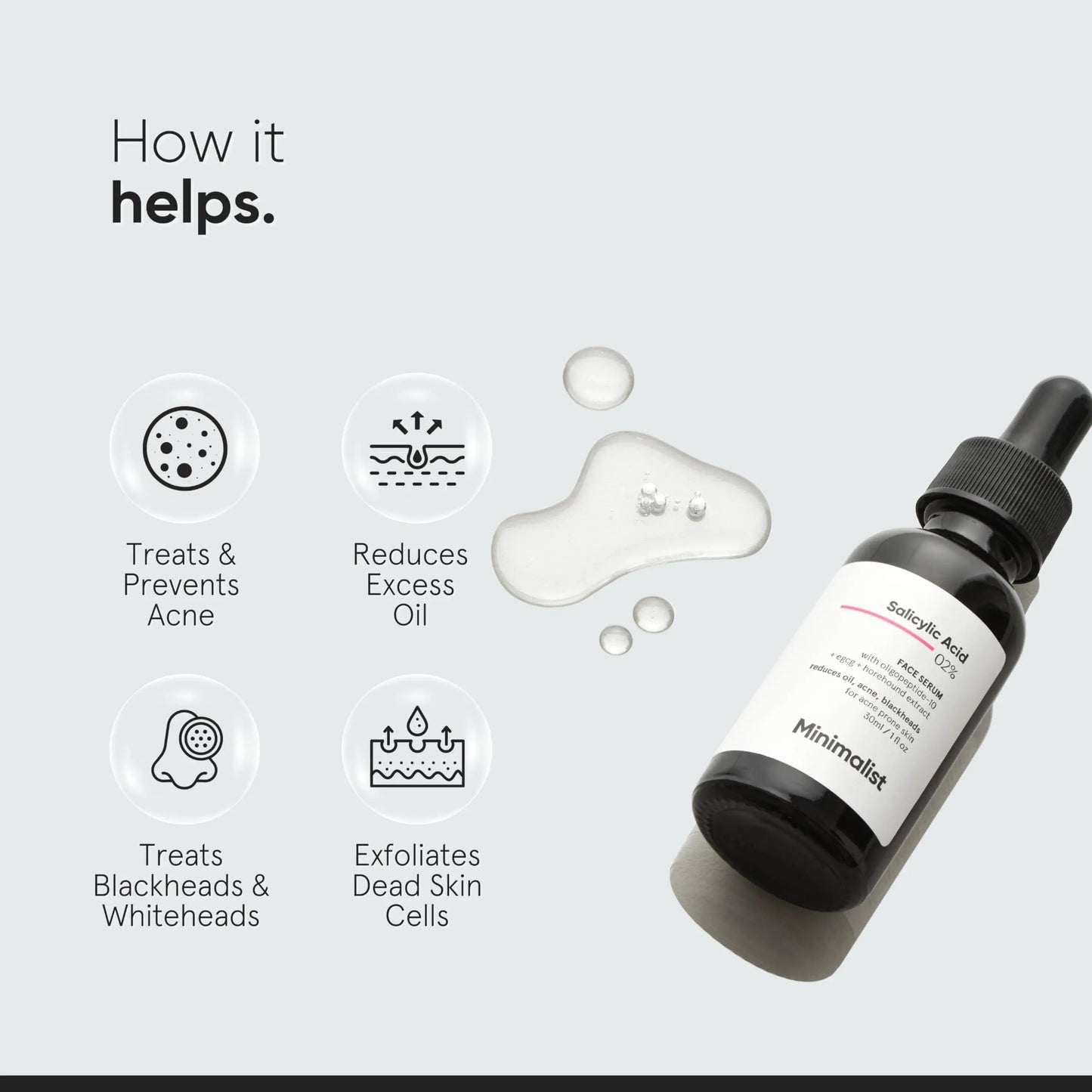 Minimalist 2% Salicylic Acid Serum For Acne, Blackhead & Open Pores | Reduces Excess Oil & Bumpy Texture | BHA Liquid Exfoliant for Acne Prone & Oily Skin | For Women & Men | 1 Fl Oz/30ml