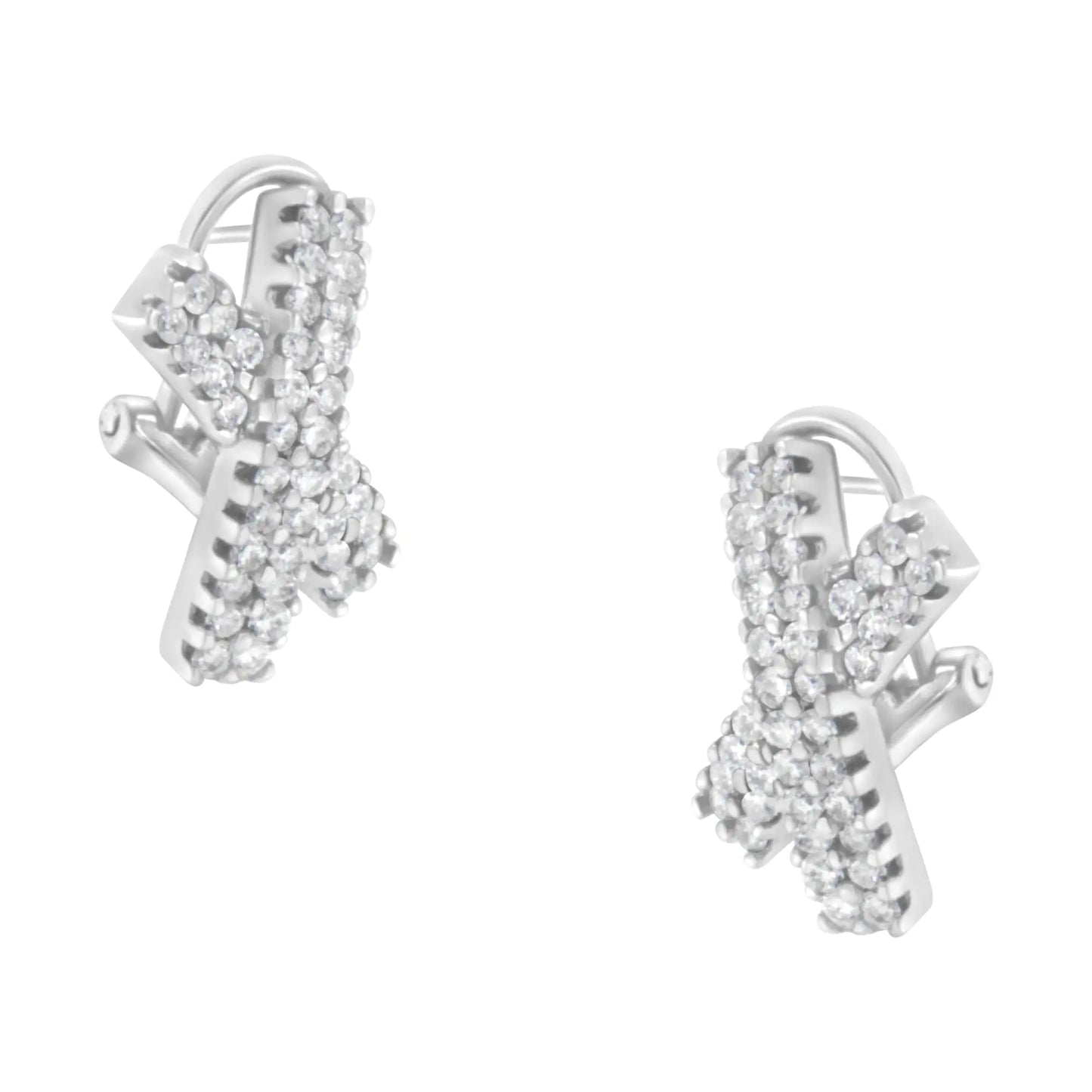 14K White Gold 2.0 Cttw Round-Brilliant Cut Diamond Domed X Shaped Omega Back Stud Earrings (H-I Color, I1-I2 Clarity)