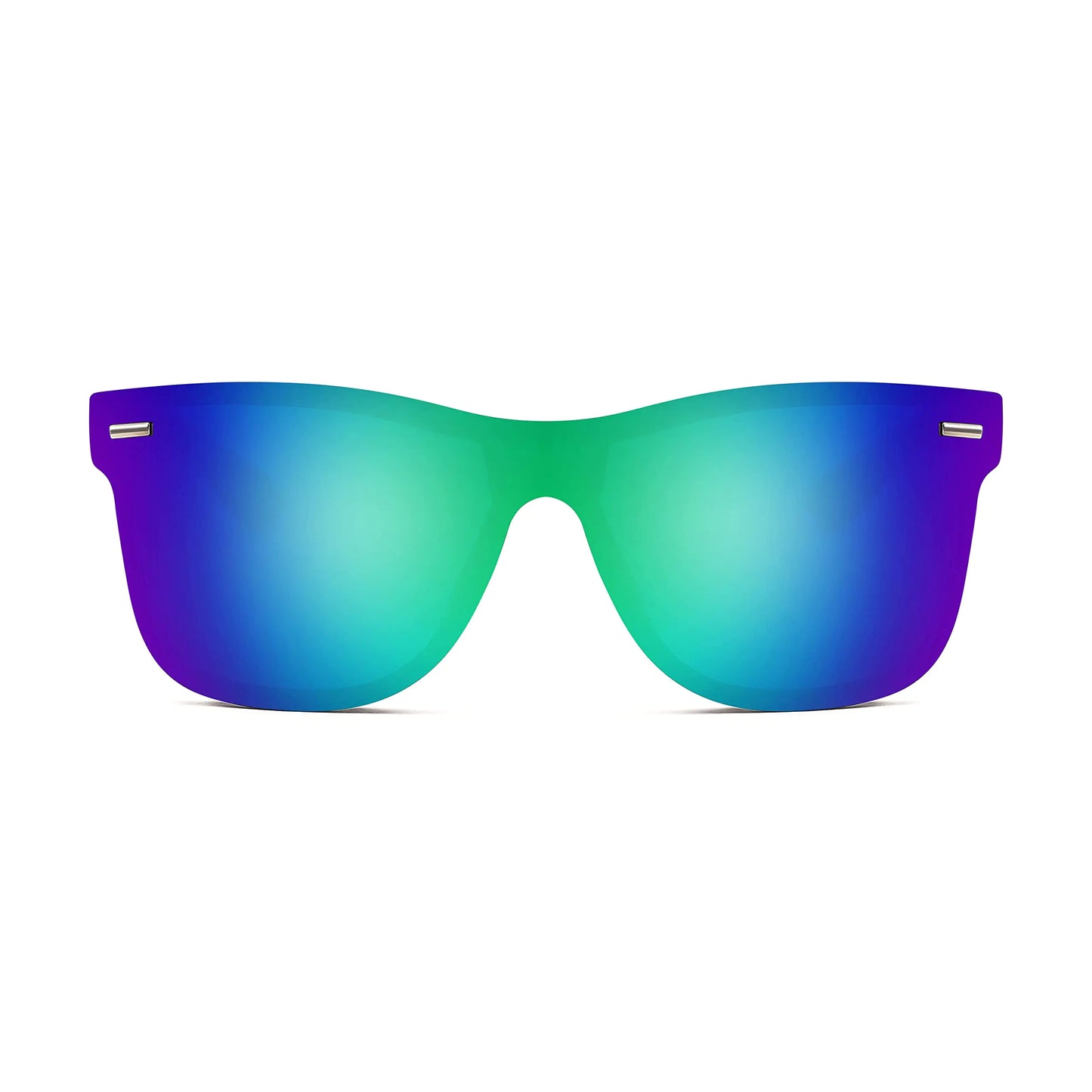 FEISEDY Sunglasses, Rimless Mirrored Sun Glasses with Reflective One-Piece Lens, B4114 Green Blue Mirror 62 Millimeters