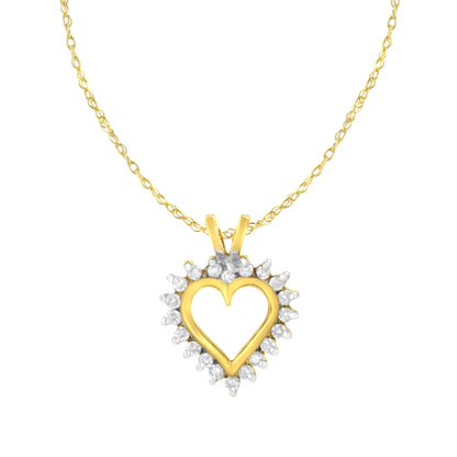 10KT Yellow Gold Heart Shaped 1/4 cttw Diamond 18" Pendant Necklace (K-L, I1-I2)