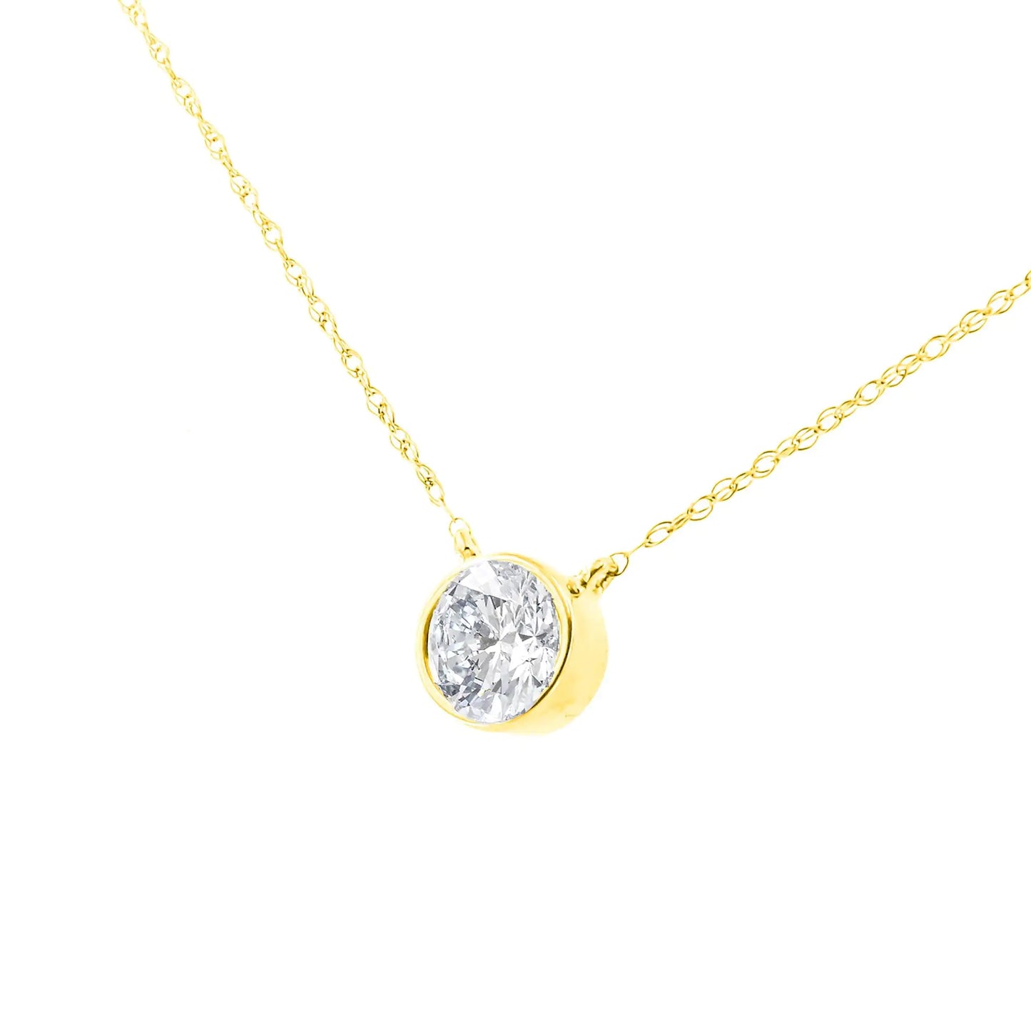 14K Yellow Gold Plated .925 Sterling Silver Bezel Set 1/2 Cttw Diamond 18" Pendant Necklace (K-L Color, SI2-I1 Clarity)