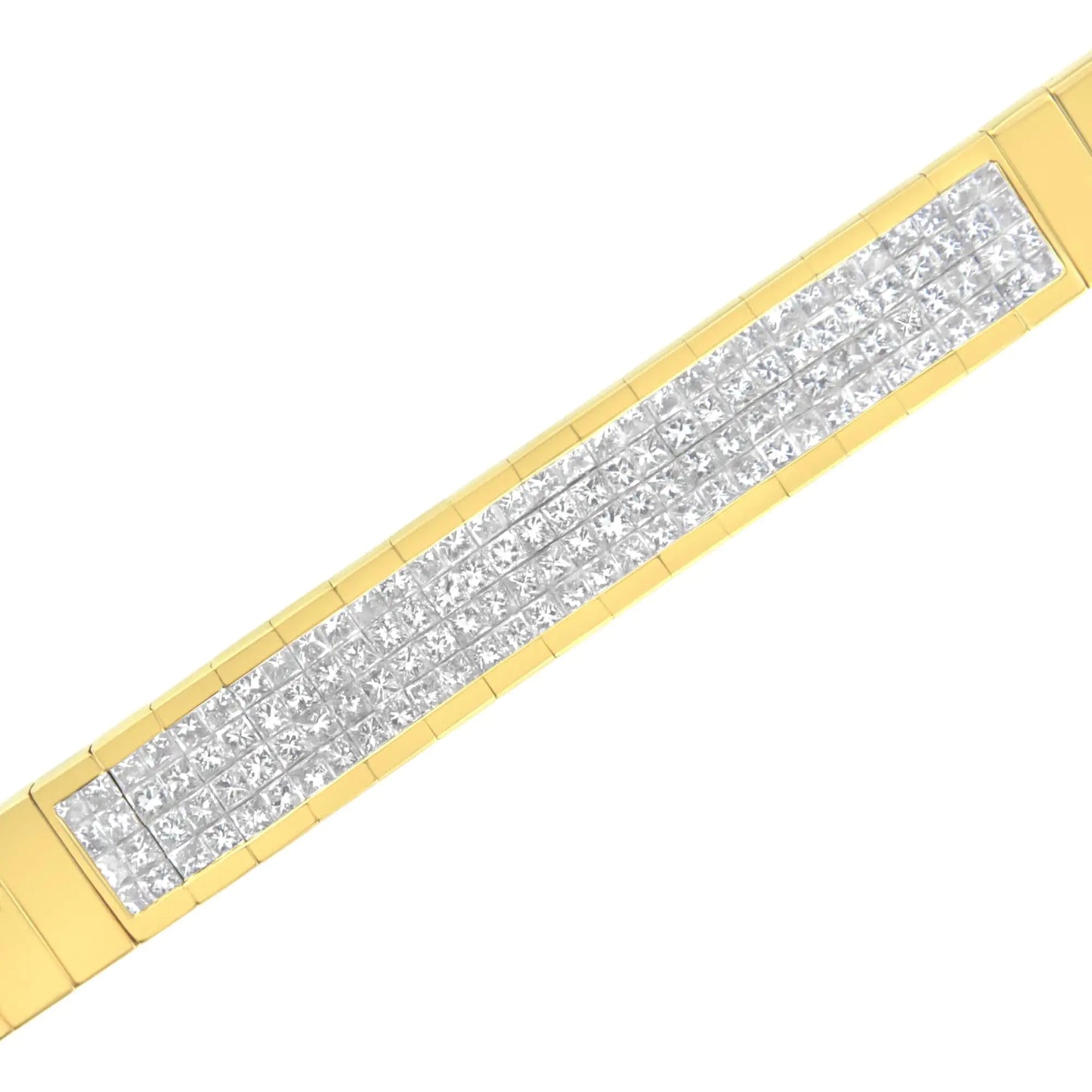 Pulsera de tenis de oro amarillo de 14 quilates con diamantes de talla princesa engastados invisibles de 3 5/8 cts (color IJ, claridad SI1-SI2) - Talla 7"