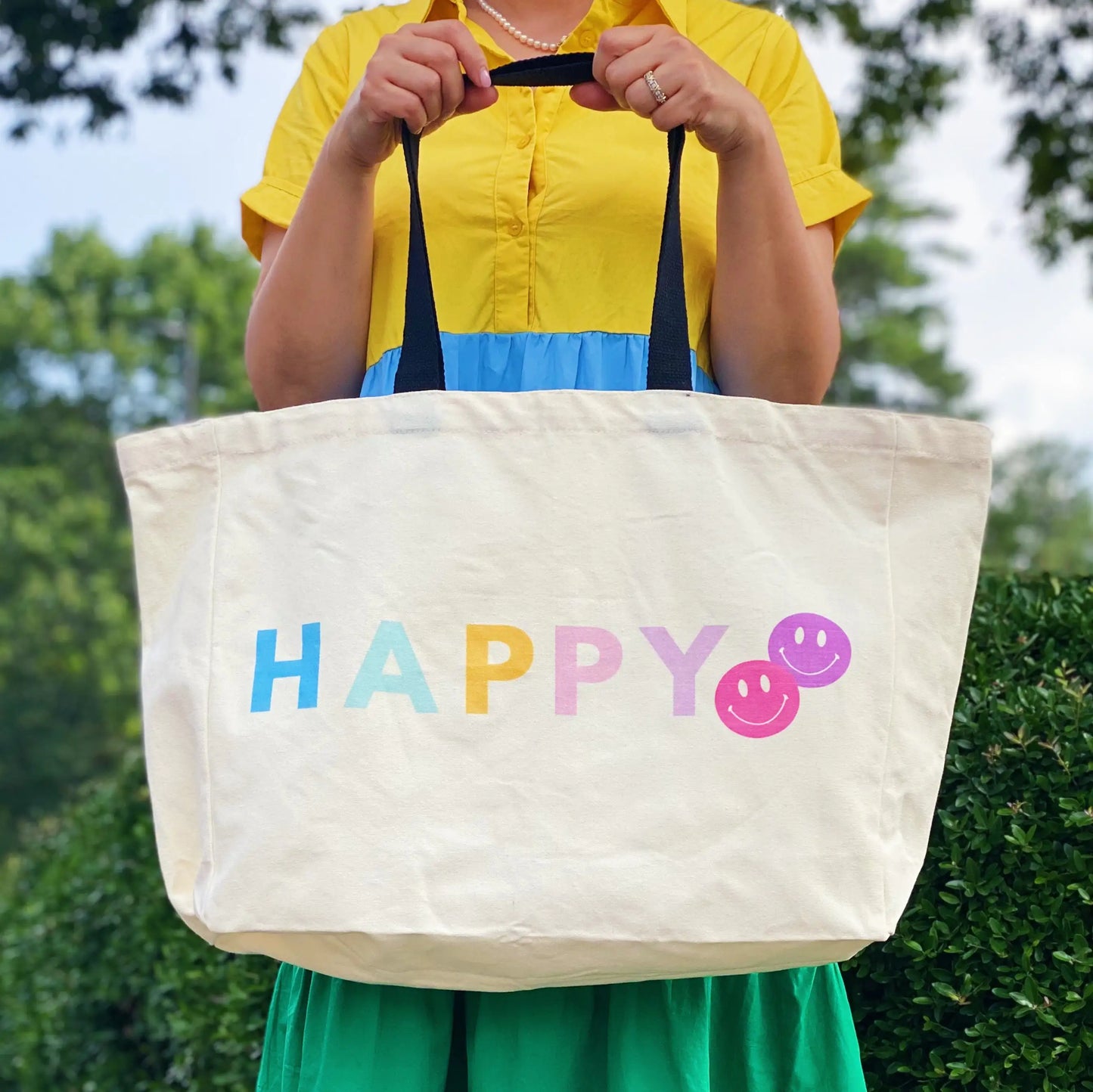 Happy And Smile Canvas Tote