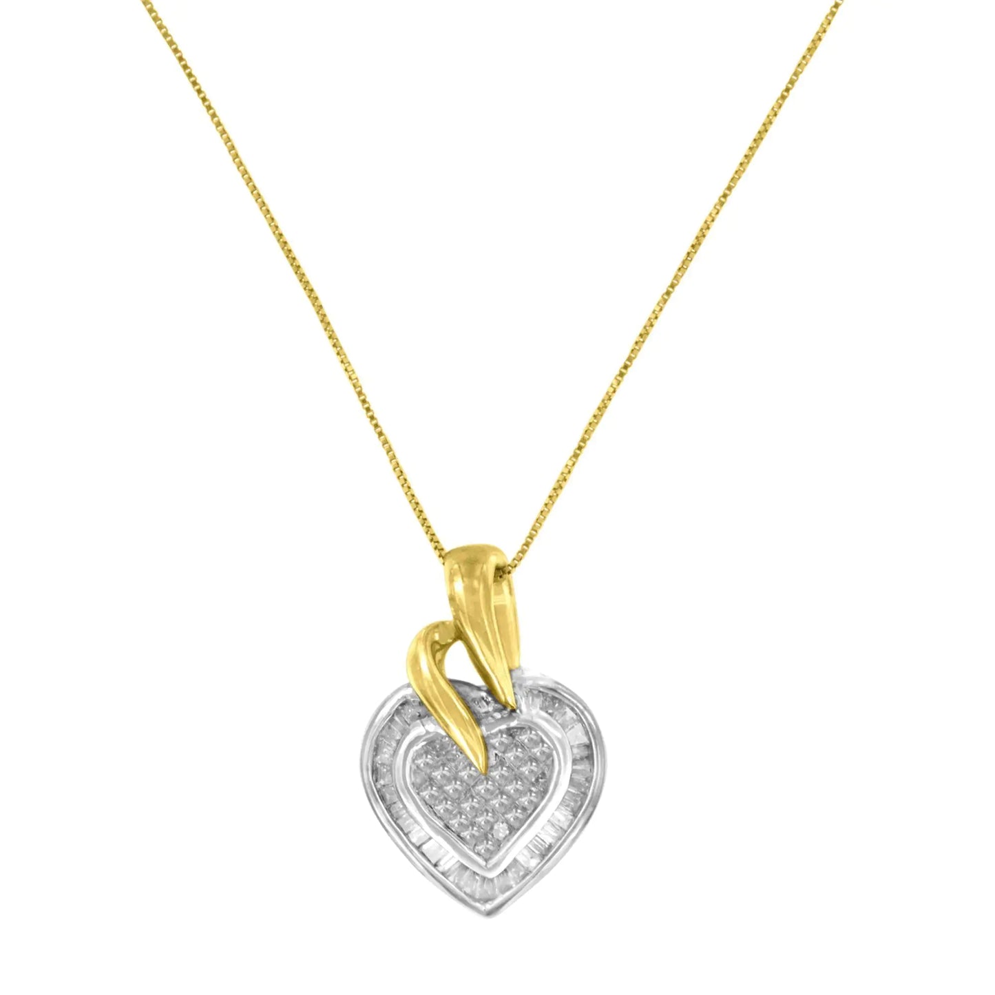 10K Two-Tone Baguette and Princess Cut Diamond Love is Golden Halo Pendant Necklace (1/2 cttw, H-I Color, I1-I2 Clarity)