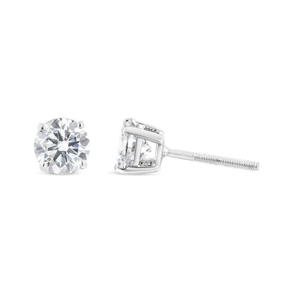 10K White Gold 1-1/2 Cttw Round Brilliant-Cut Near Colorless Diamond Classic 4-Prong Stud Earrings with Screw Backs (J-K Color, I2-I3 Clarity)