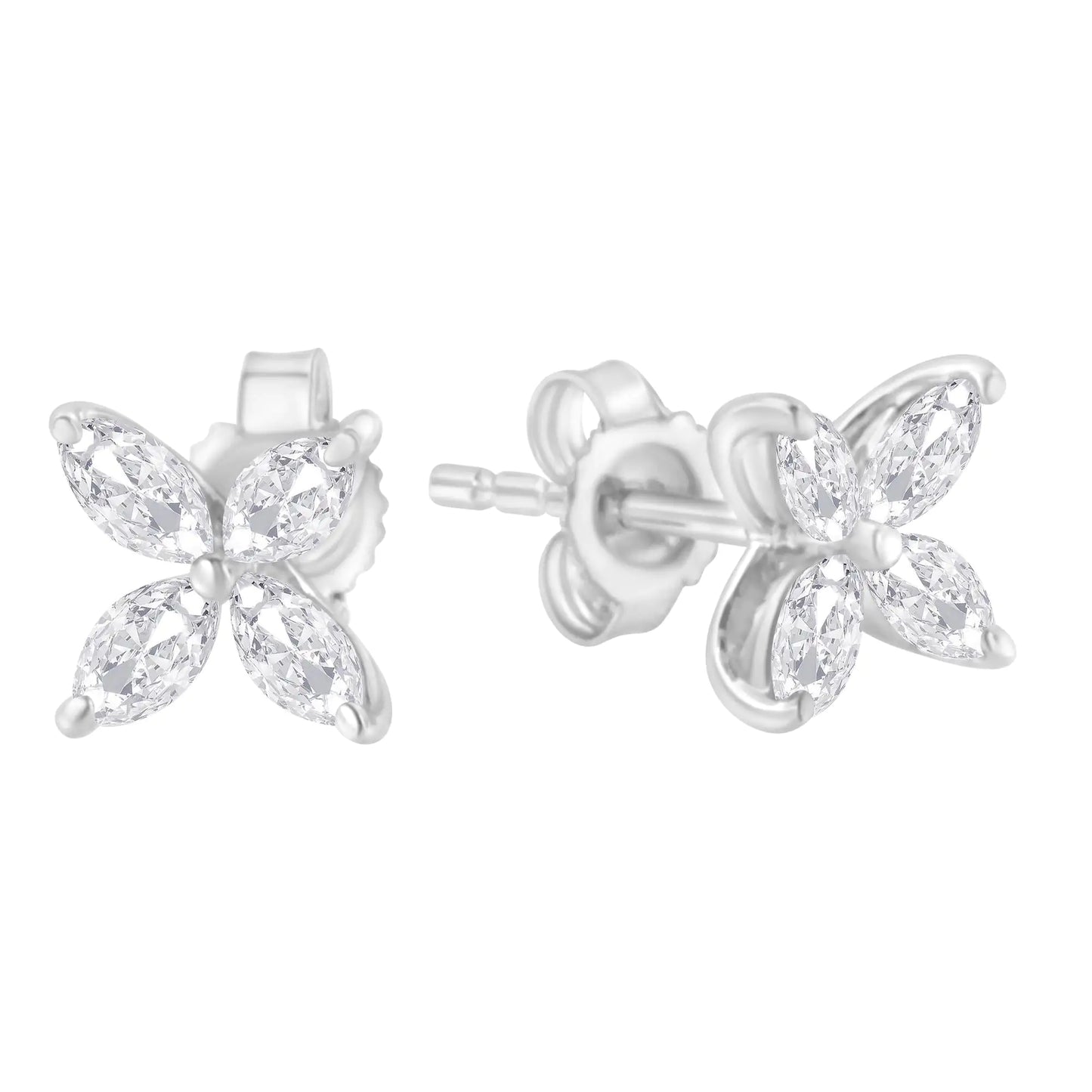 14K White Gold 3/4 Cttw Marquise Diamond 8 Stone Floral Leaf Stud Earrings (H-I Color, SI1-SI2 Clarity)