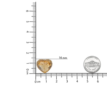 18K 黄金 2/3 克拉棕色钻石和 11x11 毫米心形切割黄水晶宝石光环心形耳钉（棕色，SI1-SI2 净度）