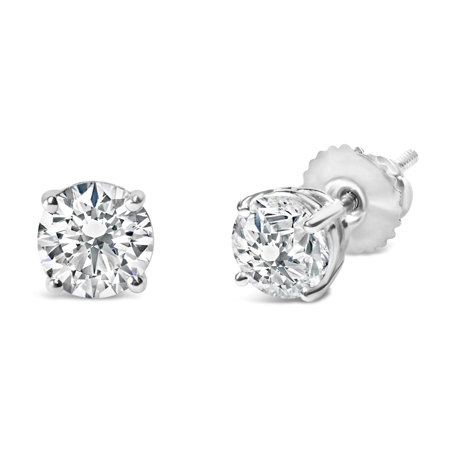 14K Gold 1.0 Carat Round Brilliant Cut Lab Grown White Diamond 4-Prong Classic Solitaire Stud Earrings