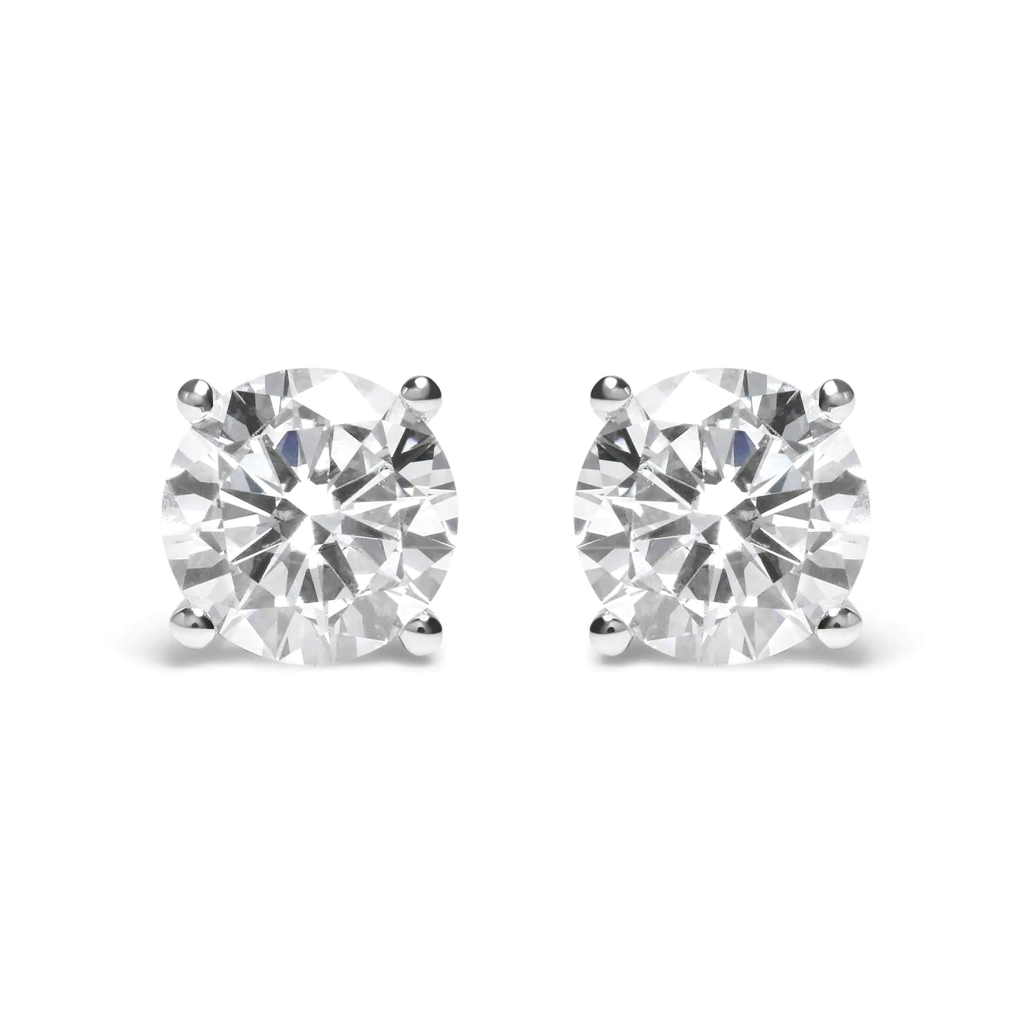 Aretes clásicos de oro blanco de 14 quilates con diamantes redondos de talla brillante cultivados en laboratorio, de 4 puntas y cierre de rosca (color GH, claridad VS1-VS2)