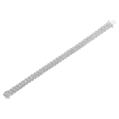 Pulsera de tenis de plata de ley 925 con eslabones ondulados inclinados de 18 cm y 3,0 quilates de diamantes en racimo de varias filas (color IJ, claridad I2-I3)