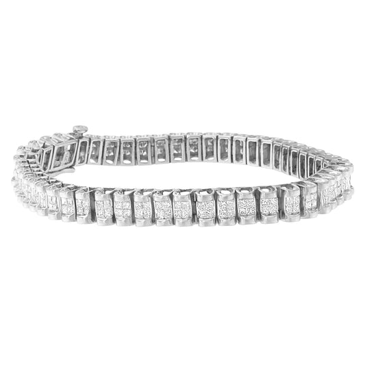 14K White Gold 3.0 Cttw Princess Cut Quad Invisible Set Tennis Bracelet (H-I Color, SI2-I1 Clarity) - 7”