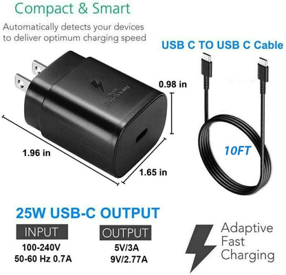 Cargador superrápido de 25 W, tipo USB-C, cable de 3 metros para Samsung Galaxy S23, S22, S21 y S20