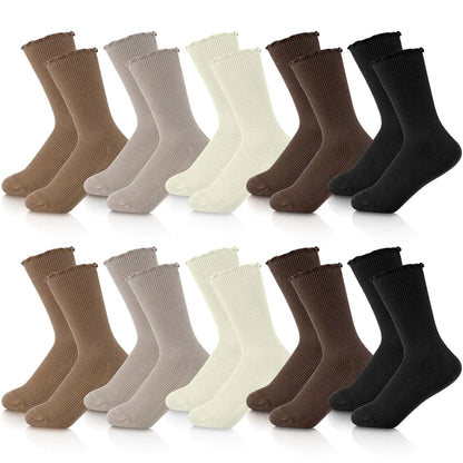 Eurzom - 10 pares de calcetines elásticos de algodón hasta el tobillo, bonitos, ligeros, de corte bajo, para mujer y niña, talla única, con volantes