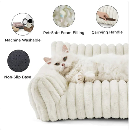 Bedsure Cute Cat Sofa - Soft Corduroy Fleece Pet Bed