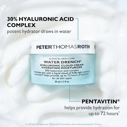 Peter Thomas Roth | Water Drench Hyaluronic Cloud Cream | Niisutav niisutaja näole, kuni 72 tundi niisutust nooruslikuma välimusega naha jaoks, lõhnaaineteta, 1,69 Fl Oz 1,7 Fl Oz (1 tk)