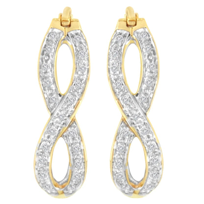 Aros dobles infinitos de diamantes de 1/4 ct en oro amarillo y blanco de 10 quilates (claridad IJ, color I1-I2)