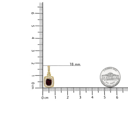 14K gult gull 1/5 Cttw rund diamant og 9x7 mm puteslipt rød granathalo 18" anhengskjede (HI farge, VS1-VS2 klarhet)