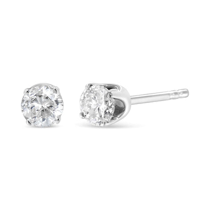 14K White Gold 3/4 Cttw Round Brilliant-Cut Near Colorless Near Colorless Diamond Classic 4-Prong Stud Earrings (J-K Color, I1-I2 Clarity)