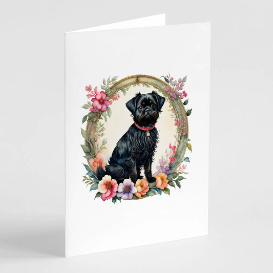 Affenpinscher and Flowers Greeting Cards Pack of 8