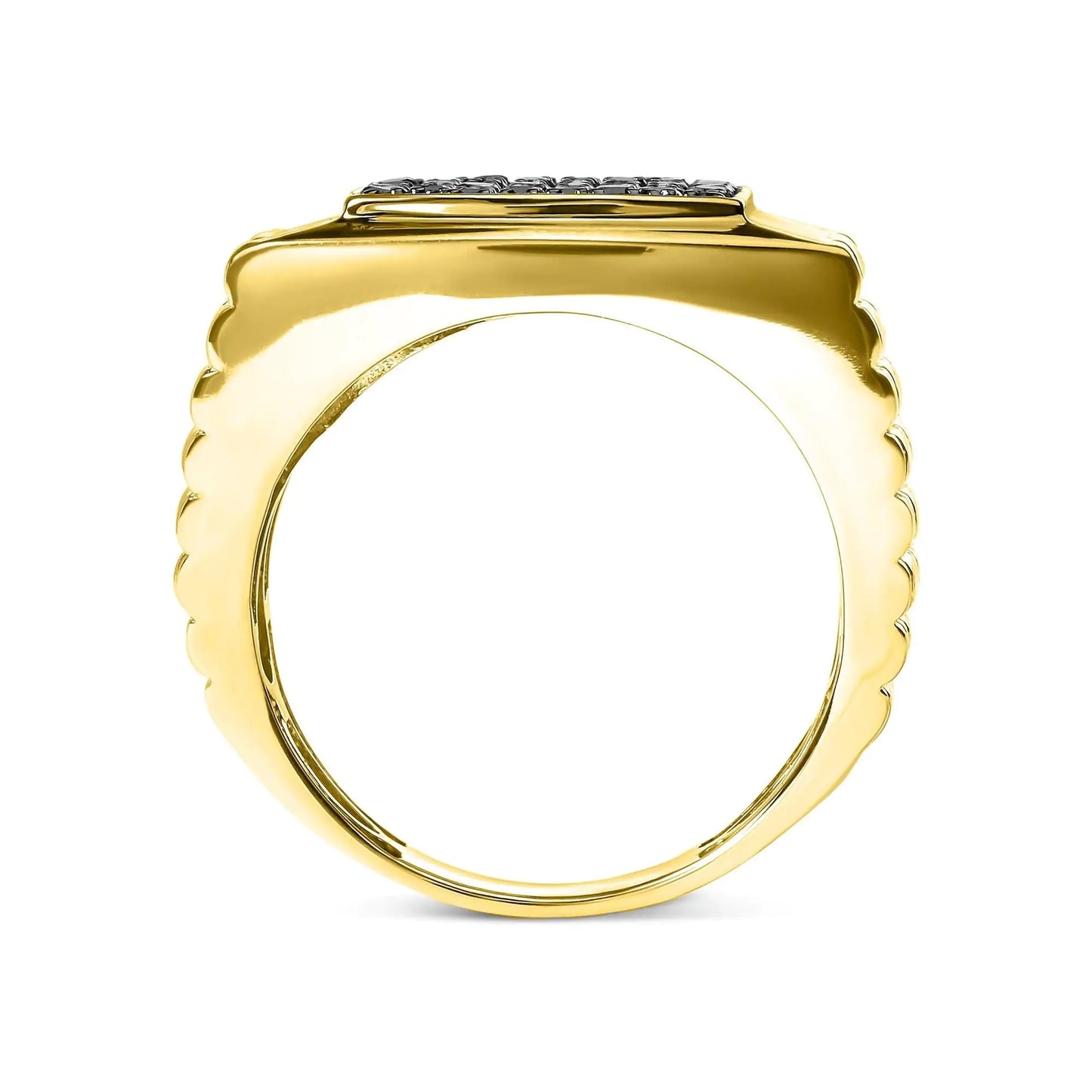 Anillo de caballero en oro amarillo de 10 quilates con diamantes negros de 1 1/4 ct (color negro tratado, claridad I2-I3)