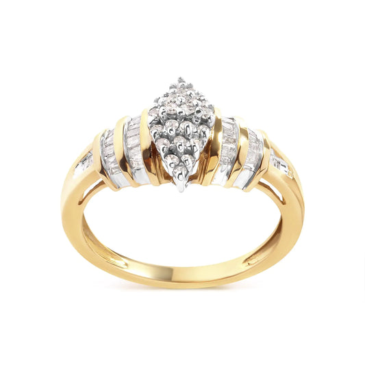 Anillo de oro amarillo de 10 quilates con diamantes de 1/2 ct en forma de pera y engaste de canal de varias hileras (color HI, claridad SI2-I1)