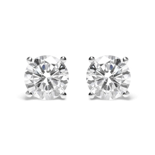 Aretes clásicos de oro blanco de 14 quilates con diamantes redondos de talla brillante cultivados en laboratorio, de 4 puntas y cierre de rosca (color GH, claridad VS1-VS2)