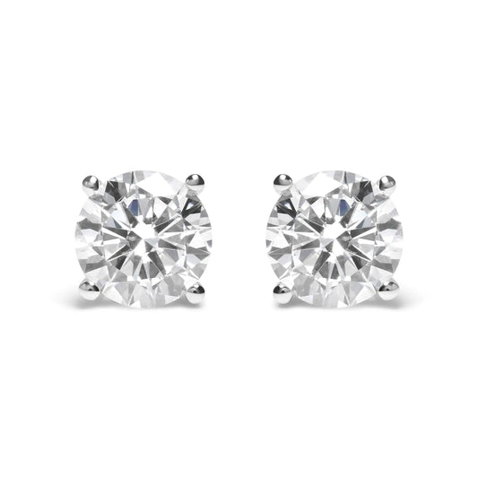 14K White Gold Round Brilliant-Cut Lab Grown Diamond Classic 4-Prong Stud Earrings with Screw Backs (G-H Color. VS1-VS2 Clarity)