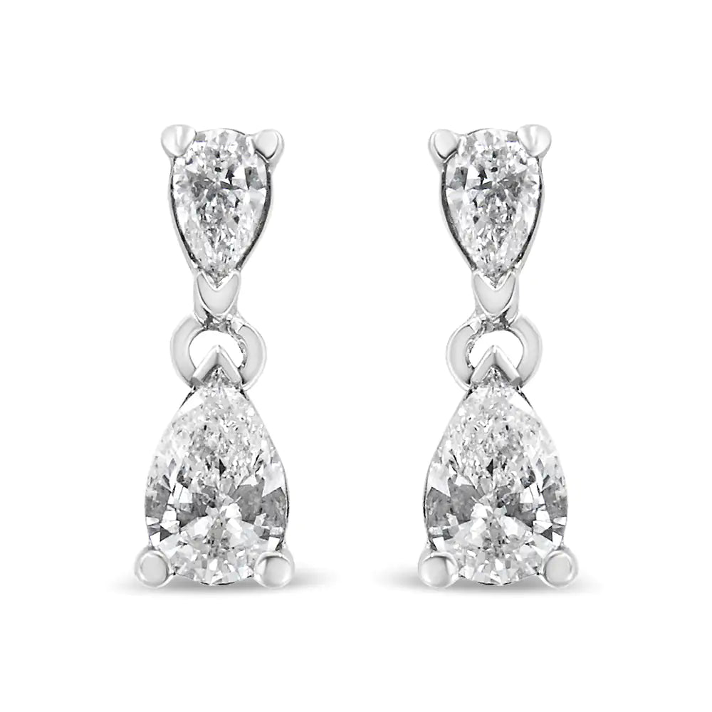 14K White Gold Pear Shape Lab Grown Diamond Dangle Stud Earrings (G-H Color, VS2-SI1 Clarity)