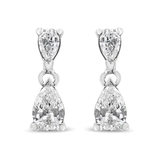 14K White Gold Pear Shape Lab Grown Diamond Dangle Stud Earrings (G-H Color, VS2-SI1 Clarity)