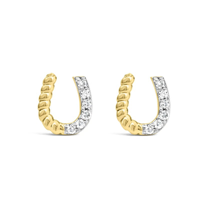 Aretes de oro amarillo de 14 quilates con diamantes de 1/10 quilates y herradura trenzada (color IJ, claridad I1-I2)