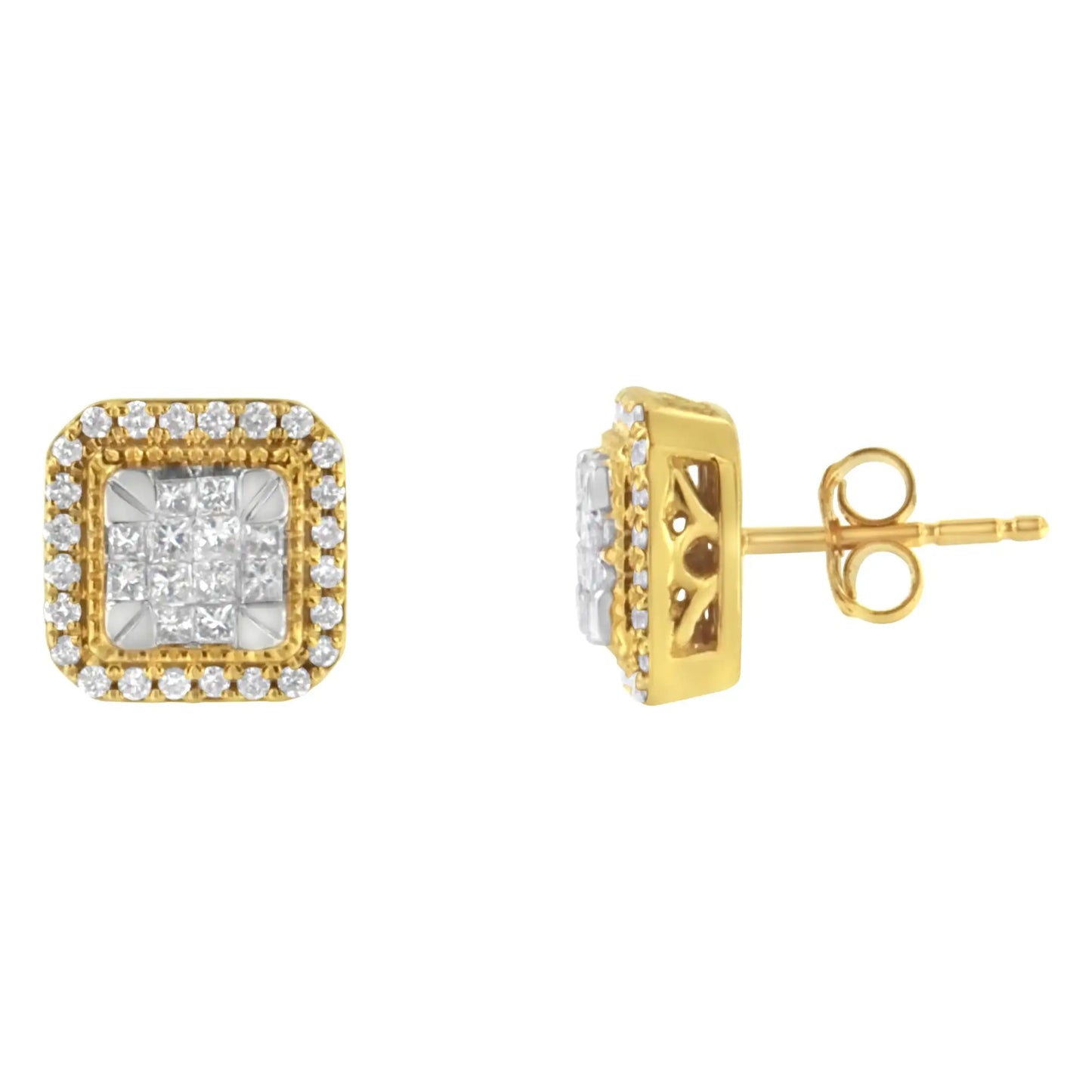 Aretes de diamantes en oro amarillo de 10 quilates (1/2 ct, color HI, claridad SI2-I1)