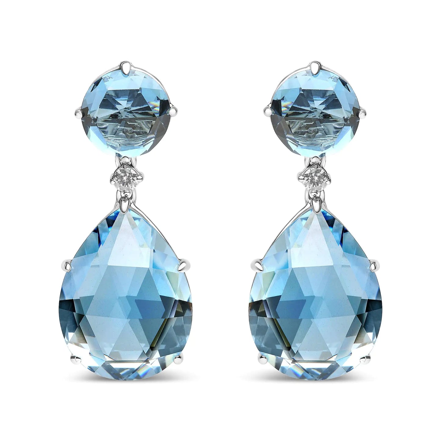 18K White Gold 1/5 Cttw Diamond with Round London Blue Topaz and 20 x 15mm Pear Cut Sky Blue Topaz Gemstone Dangle Earring (G-H Color, SI1-SI2 Clarity)