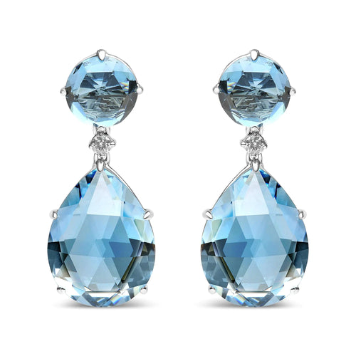 18K White Gold 1/5 Cttw Diamond with Round London Blue Topaz and 20 x 15mm Pear Cut Sky Blue Topaz Gemstone Dangle Earring (G-H Color, SI1-SI2 Clarity)