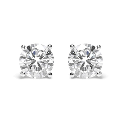 Aretes clásicos de oro blanco de 14 quilates con diamantes redondos de talla brillante cultivados en laboratorio, de 4 puntas y cierre de rosca (color GH, claridad VS1-VS2)