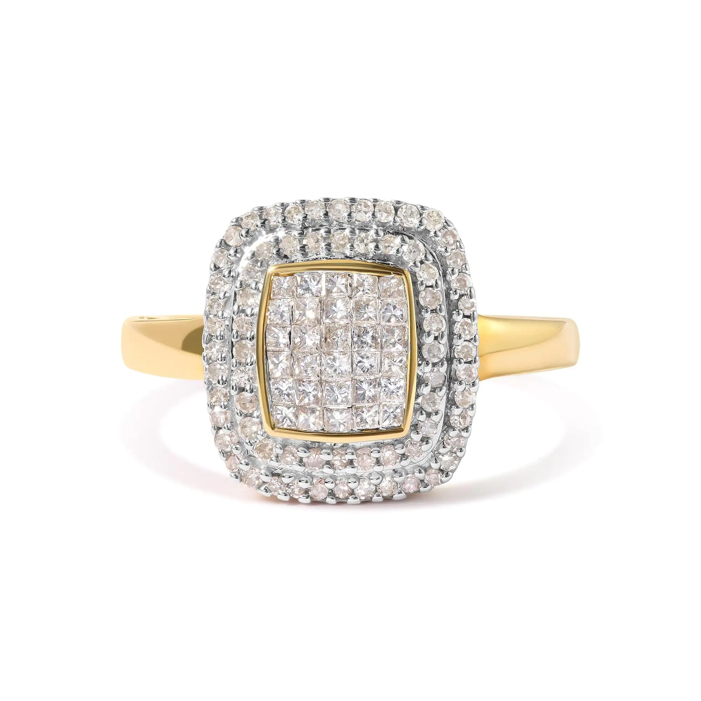 10K Yellow Gold 1/2 cttw Round and Princess Diamond Composite Head and Halo Ring (H-I Color, SI1-SI2 Clarity)