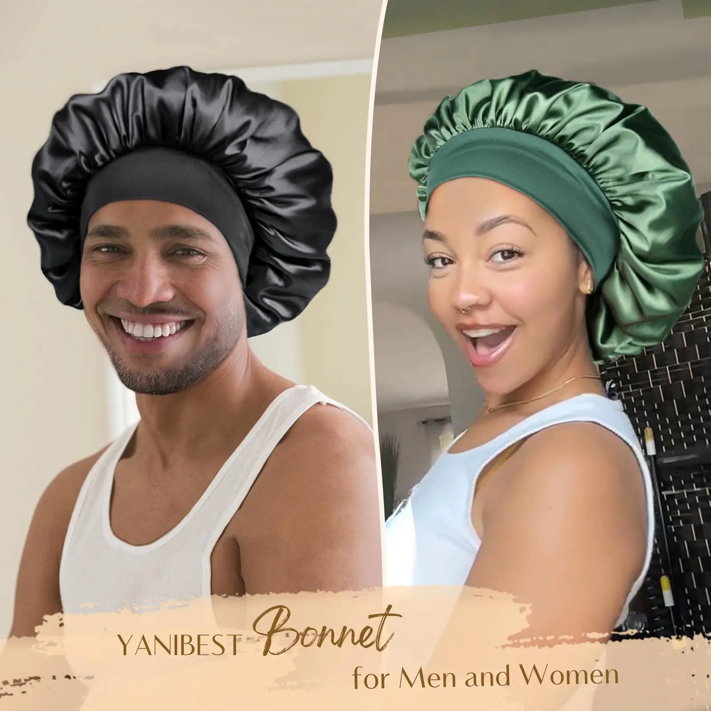 YANIBEST Bonnet for Men Hair Bonnet for Sleeping Double Layer Satin Bonnets for Black Women Curly Hair Braids Wine Red