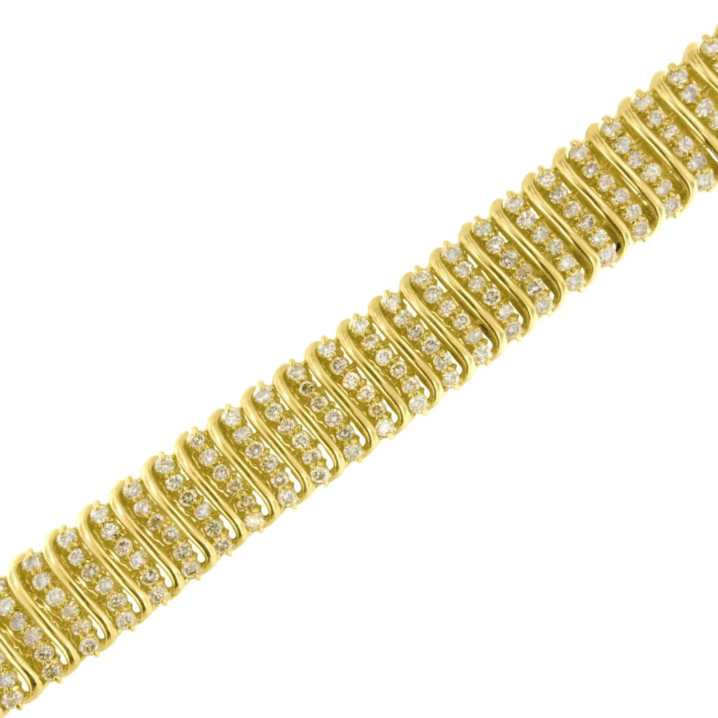 10K Yellow Gold 15.0 Cttw Diamond S Shaped Wave Link Two Tone 7” Tennis Bracelet (J-K Color, I2-I3 Clarity)