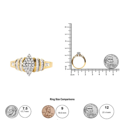 10K Yellow Gold 1/2 Cttw Diamond Pear Shaped Head and Multi Row Channel Set  Shank Ring (H-I Color, SI2-I1 Clarity)