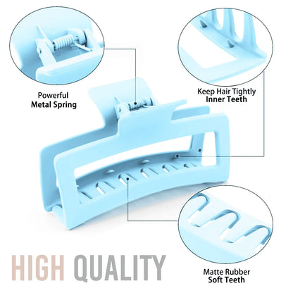 5 英寸蓝色超大爪夹，适合浓密头发和长发，4 个装 XL 特大爪夹，超大哑光防滑矩形发夹，适合女性，大号强力固定爪夹